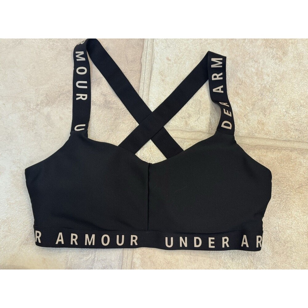 Under Armour Girls Black Crossback Sports Bra Estimated L Logo‎ Straps Athletic
